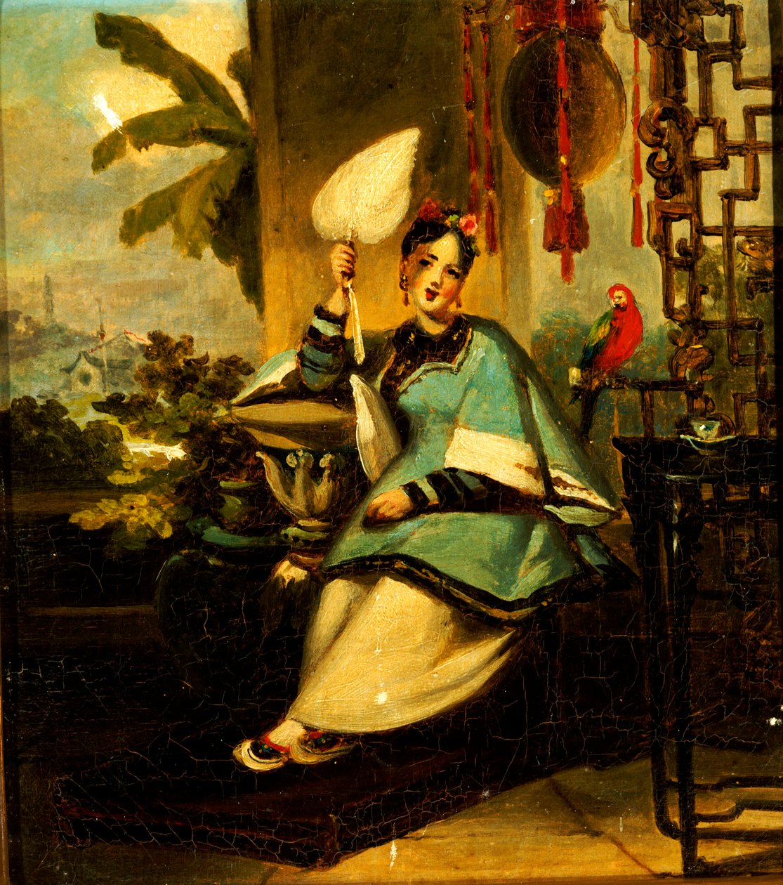 Retrato de uma menina com um papagaio de George Chinnery