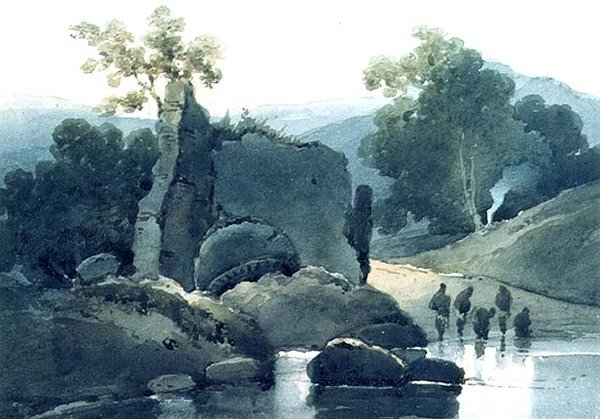 Tumba Arruinada com Abluções Hindu de George Chinnery