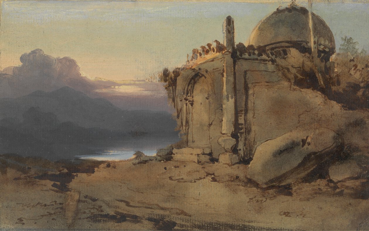 Ruínas de um Templo, Pôr-do-sol de George Chinnery