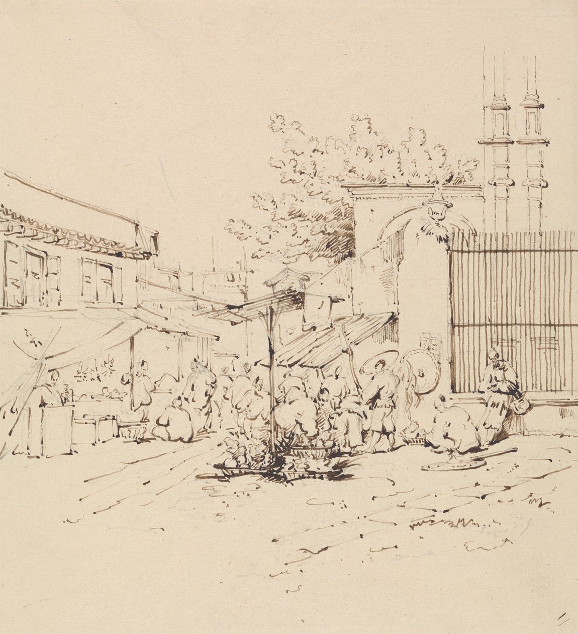 Cena de rua com Merchants Selling Wares de George Chinnery