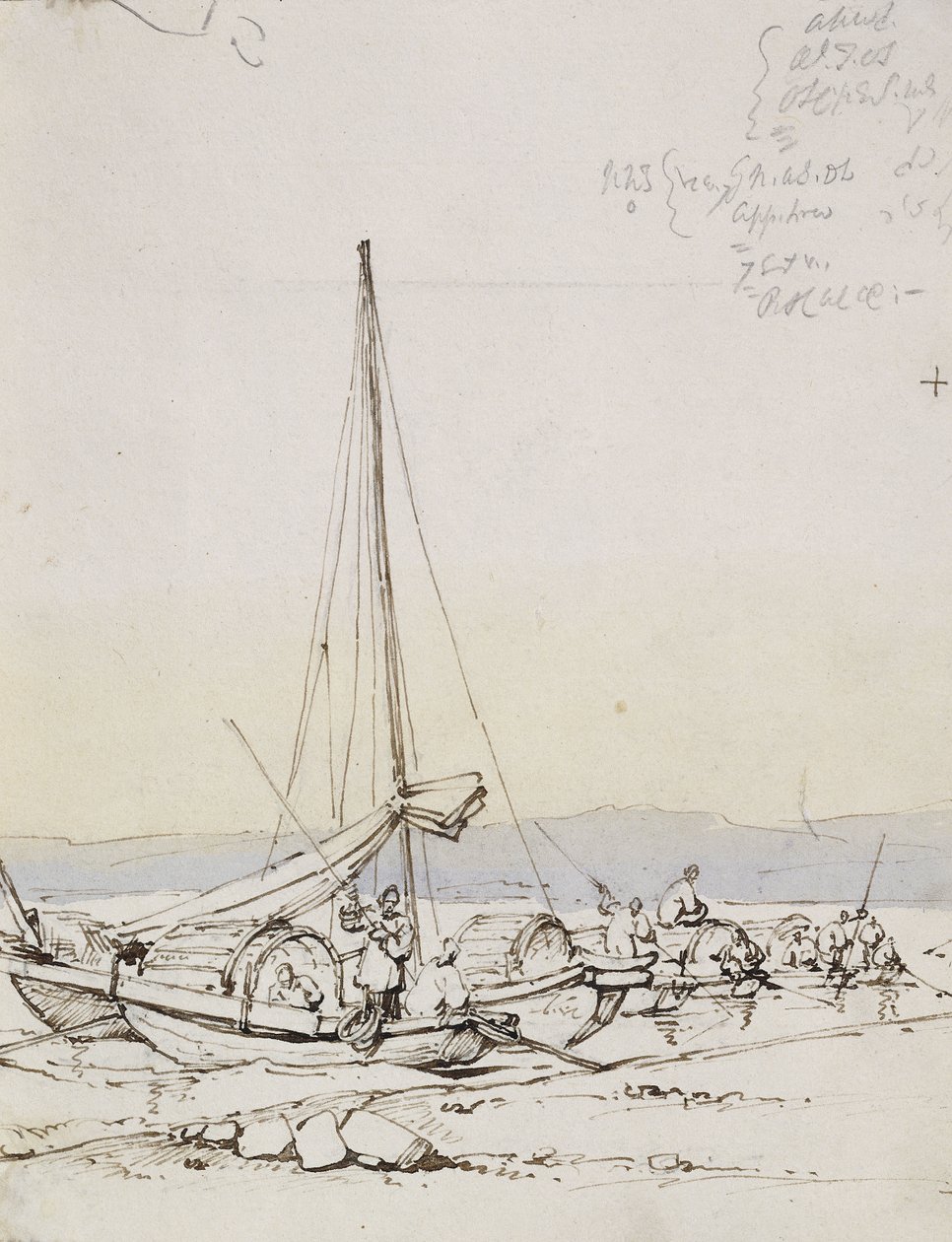 Barcos Tanka na costa, de George Chinnery