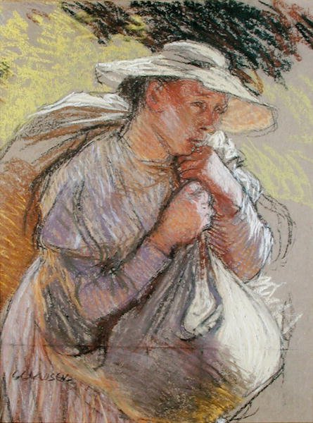 Uma mulher camponesa (pastel sobre papel) de George Clausen
