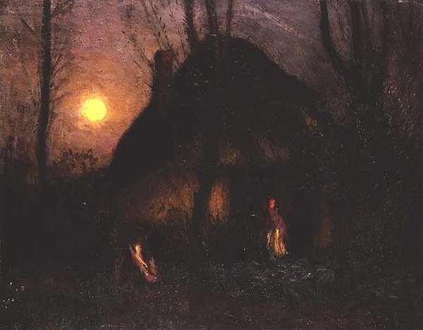 Casa de campo à luz da lua de George Clausen