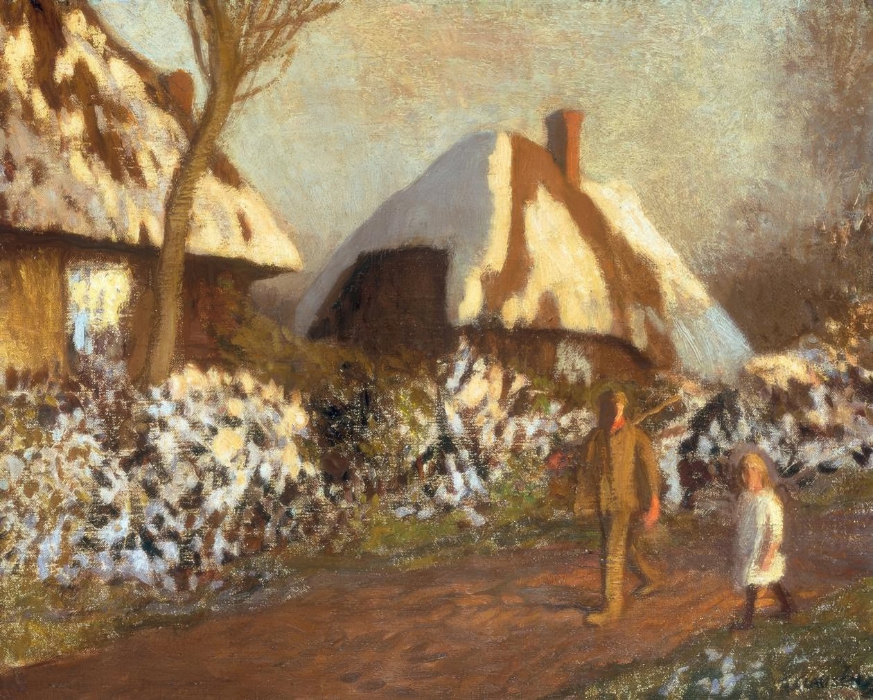 Casas de campo em uma noite gelada de George Clausen