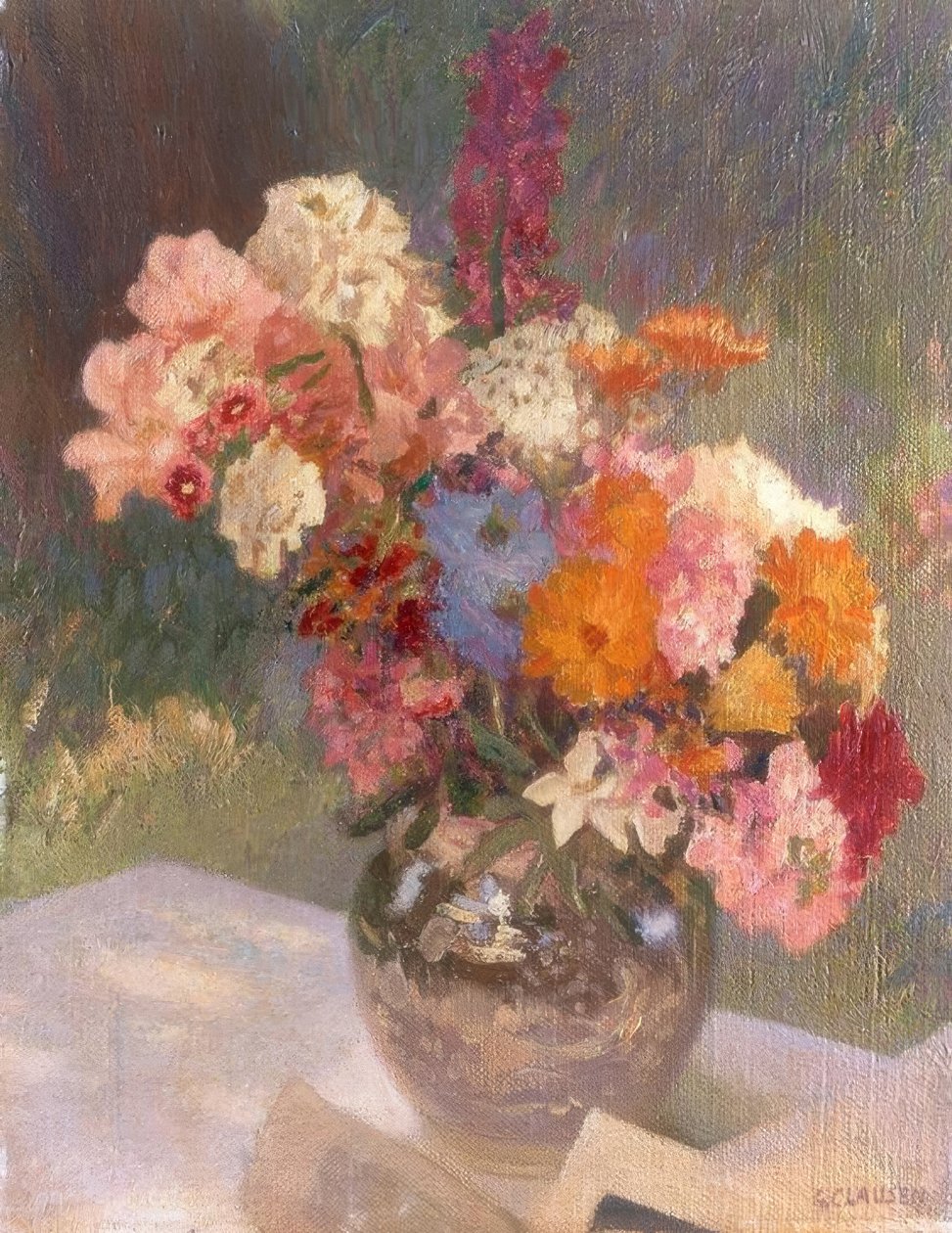 Flores em um vaso de brilho de George Clausen
