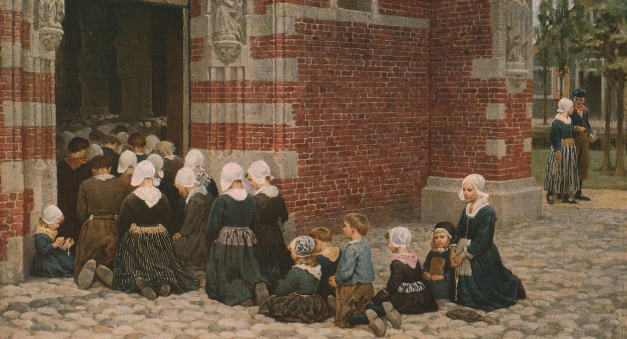 Missa alta em uma vila de pescadores no Zuyder Zee, Holanda, 1876, c1930. de George Clausen