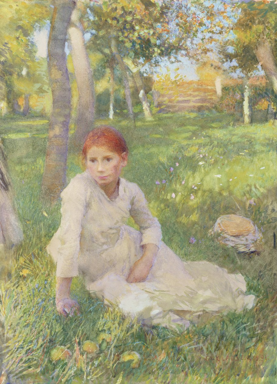 Ociosidade, 1891 (wc no papel montado a bordo) de George Clausen