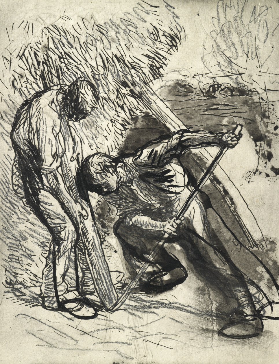 Prender o Rick, c.1900 (lápis, caneta e tinta sobre papel) de George Clausen