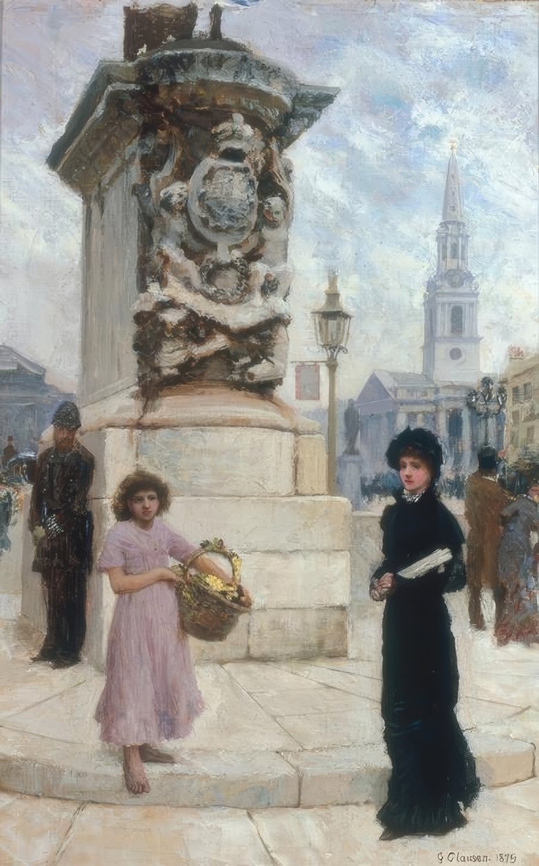 O vendedor de flores, Trafalgar Square de George Clausen