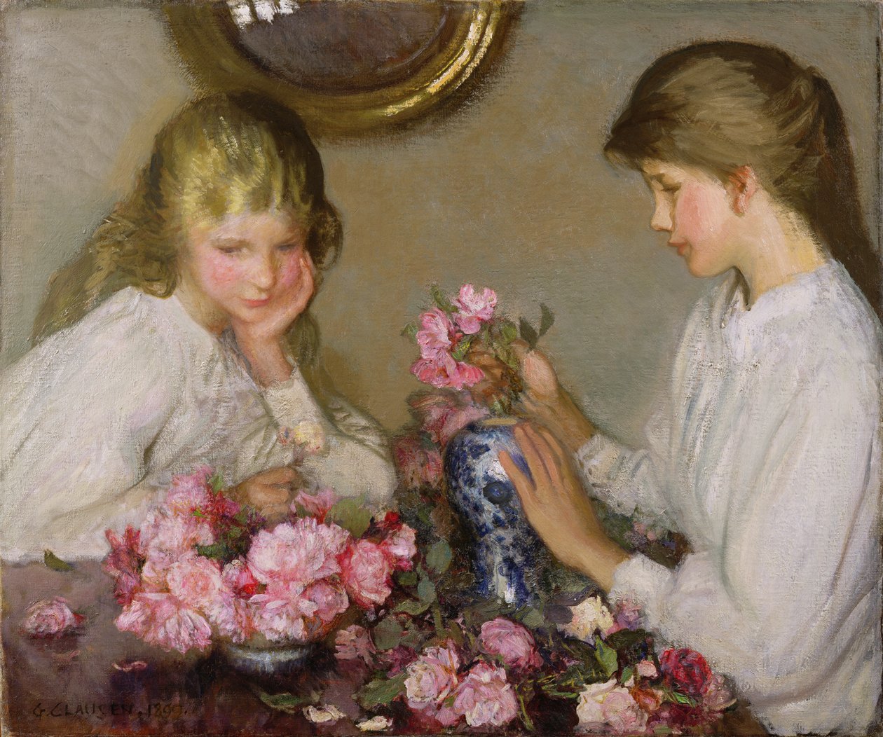 Duas meninas, arranjar, Posies de George Clausen
