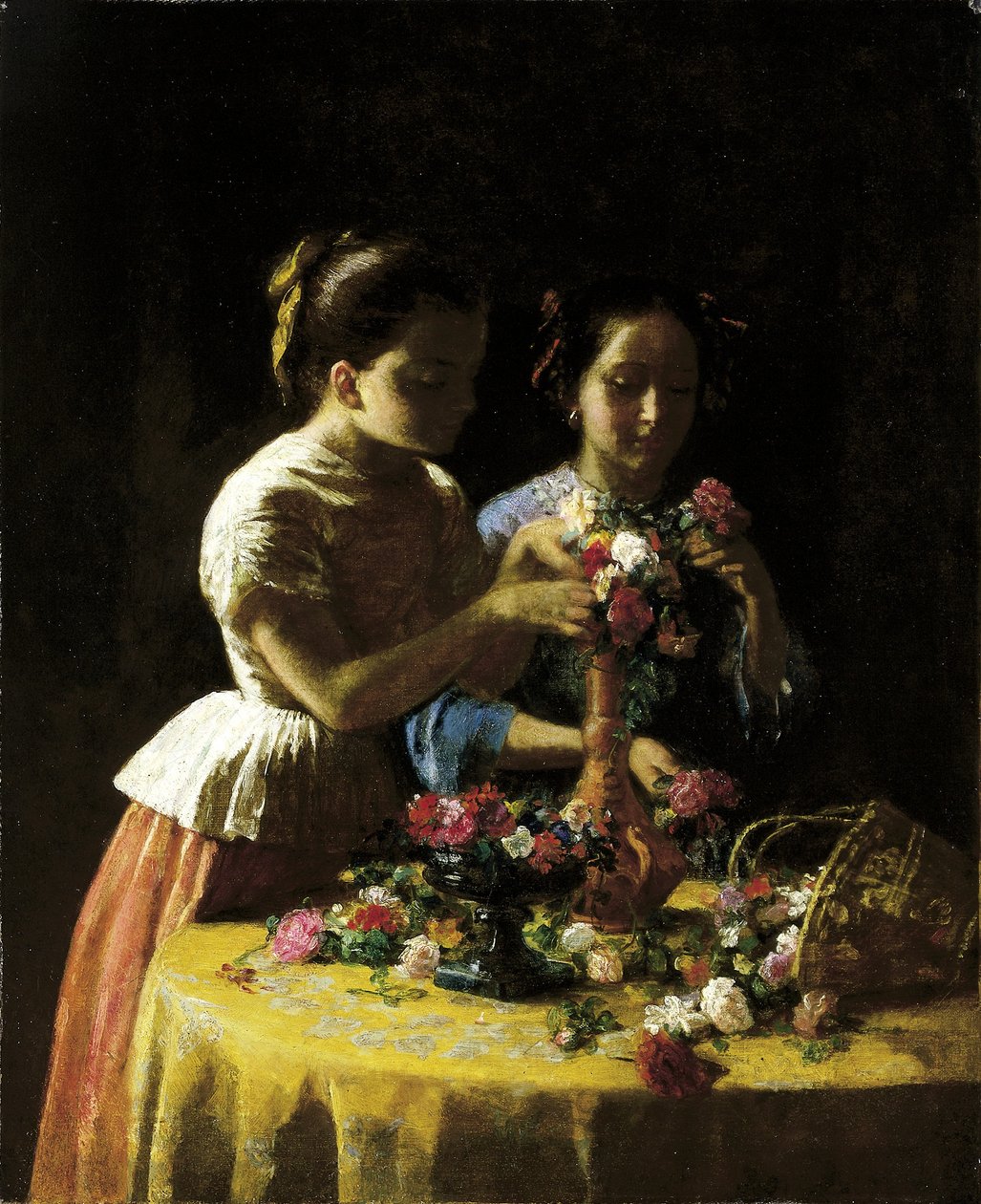 Raparigas e flores de George Cochran Lambdin