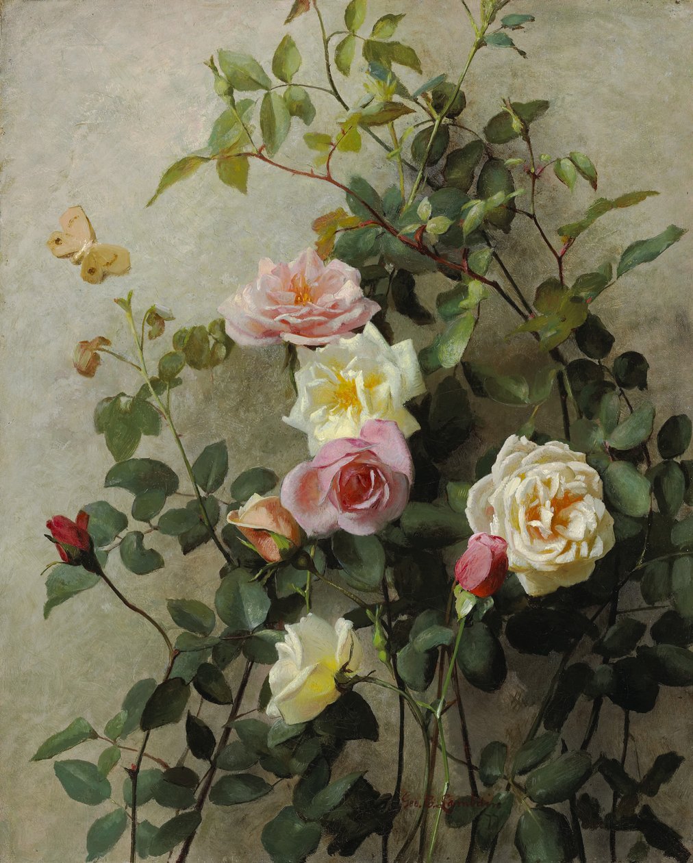 Rosas em uma parede, 1877 de George Cochran Lambdin