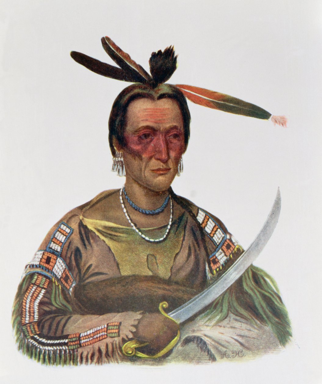 To-Ka-Cou, um chefe de Yankton Sioux, 1837, ilustração de &39;os tribos indígenas da América do Norte, Vol.1&39;, por Thomas L. McKenney e James Hall, pub. John Grant de George Cooke