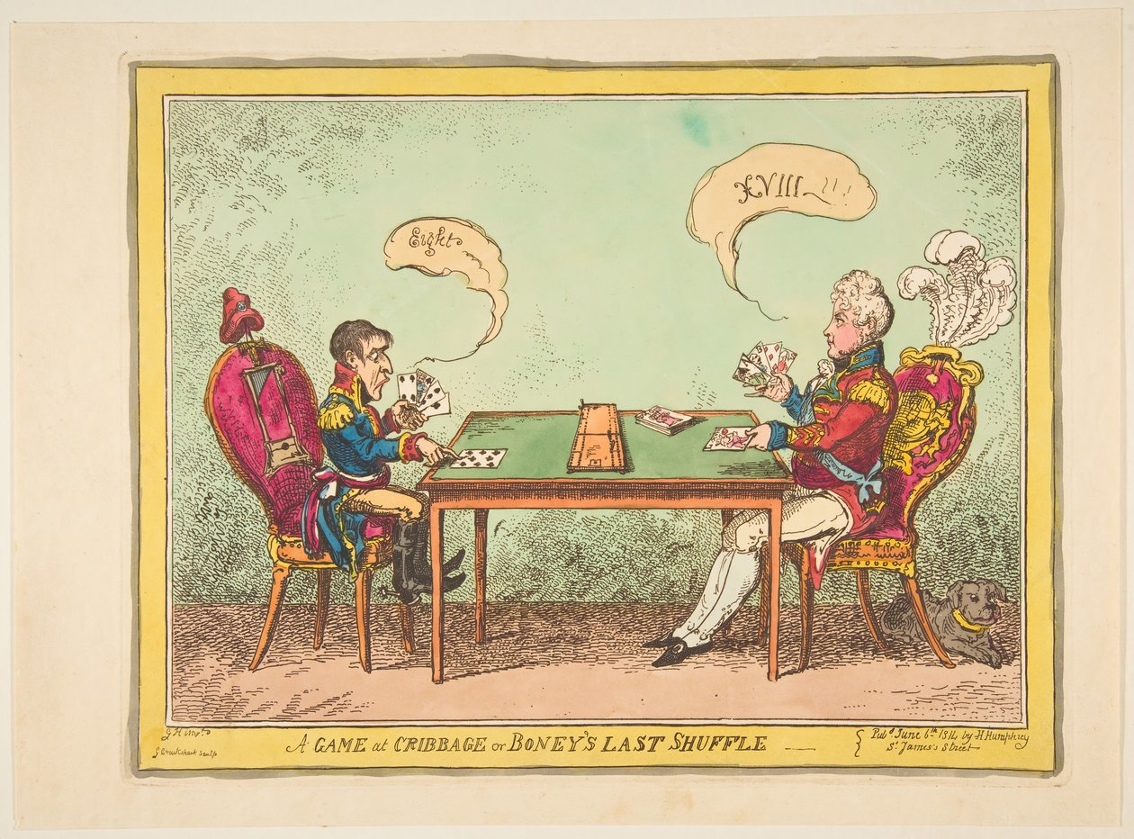 Um jogo de Cribbage ou Boneys Last Shuffle, 6 de junho de 1814. de George Cruikshank