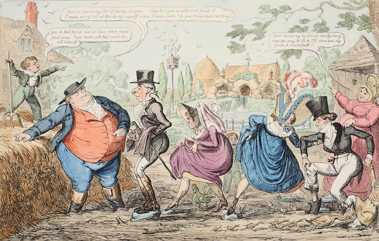 Uma visita a Cockney Farm - Visualizando os jardins etc etc etc, pub. 1835. de George Cruikshank