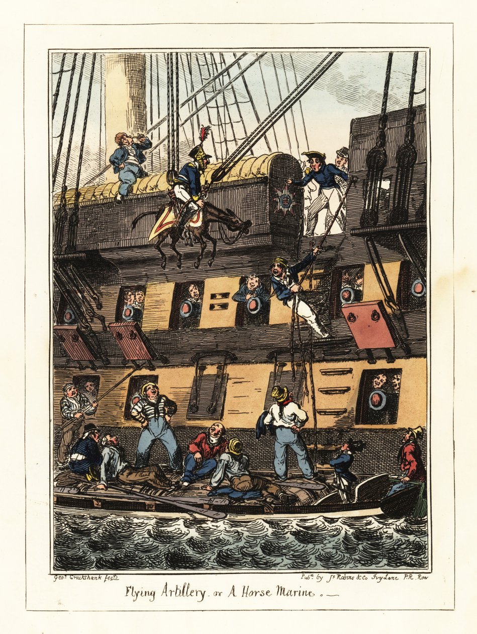 Um dragão das milícias castigado em Santiago, Cabo Verde,1828 (litografia) de George Cruikshank