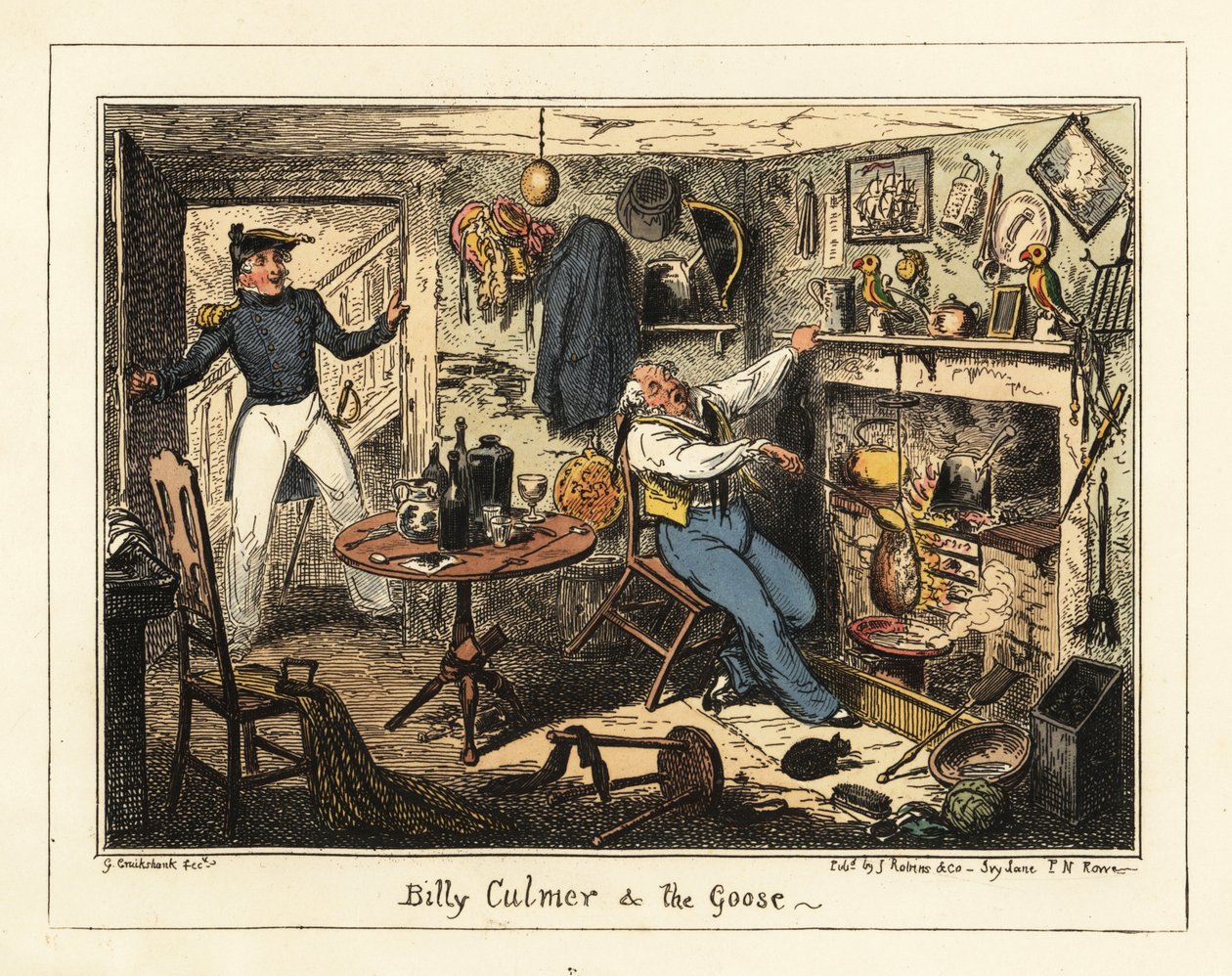 Um tenente naval convoca um velho aspirante ao serviço, 1826 (litografia) de George Cruikshank