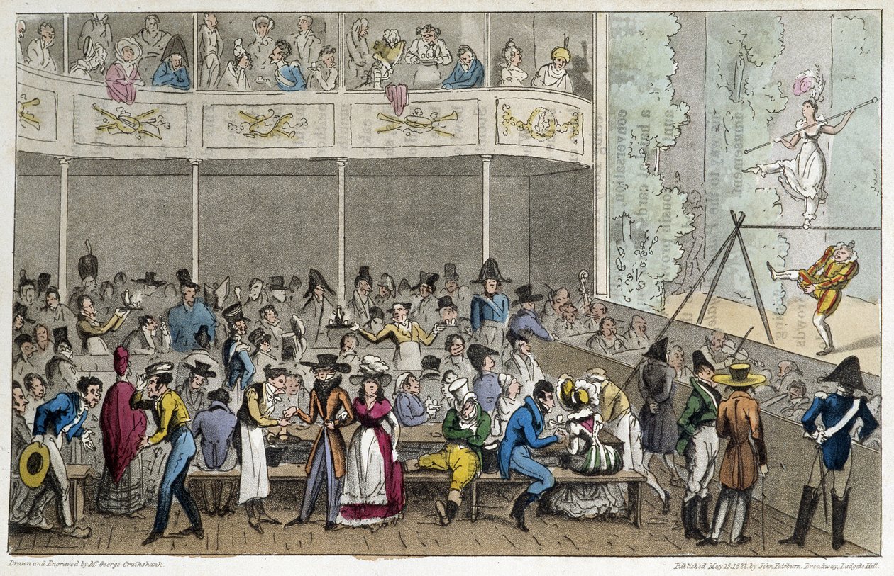 Espectáculo Acrobat no Café de la Paix - no "Life in Paris" de David Carey, Londres de George Cruikshank