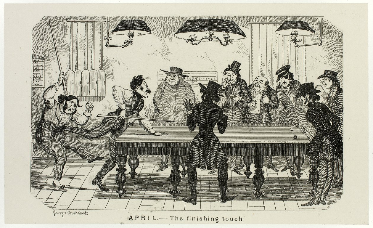 abril - O toque final das gravuras em aço de George Cruikshank para The Comic Almanacks: 1835-1853 de George Cruikshank