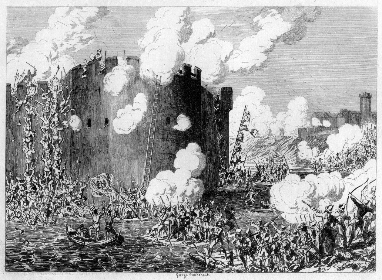 Ataque ao Monte de Bronze por Lord Guilford Dudley, 1554 1840 de George Cruikshank