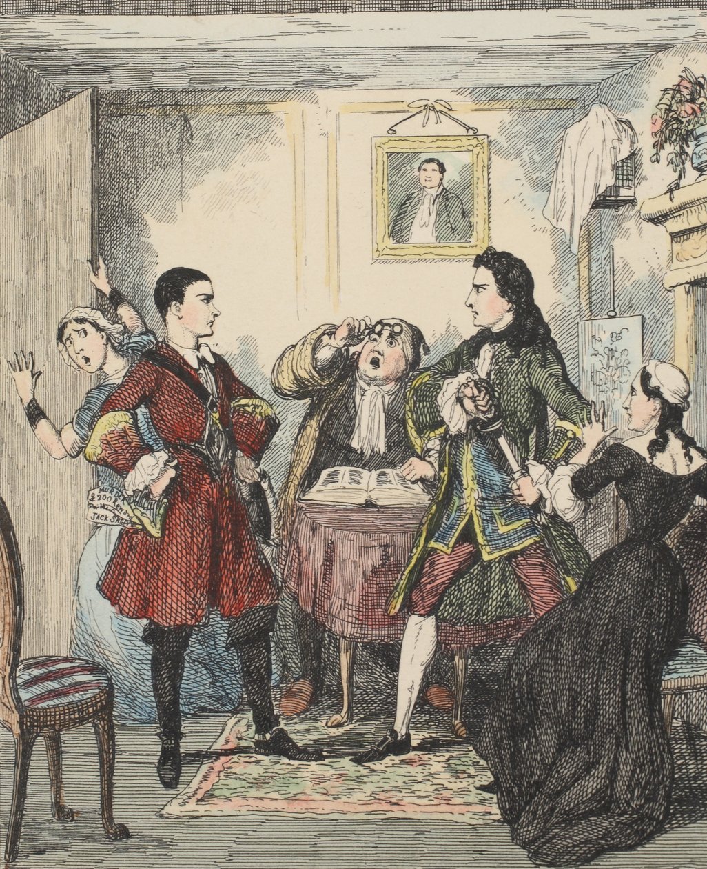 Audácia de Jack Sheppard, ilustração de Jack Sheppard: Um Romance de William Harrison Ainsworth, publicado em 1839 (gravura colorida à mão) de George Cruikshank
