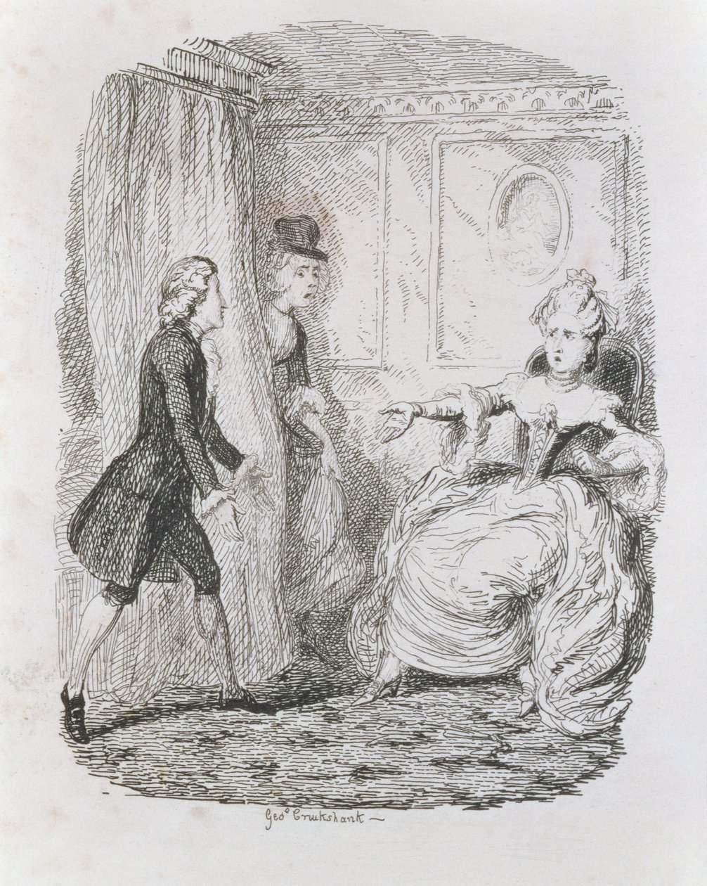 Situação embaraçosa de Lady Bellaston, de "Tom Jones, a história de um enjeitado", gravada pelo artista, ilustração de "The Works of Henry Fielding", pub. por Henry G. Bohn, 1853 de George Cruikshank