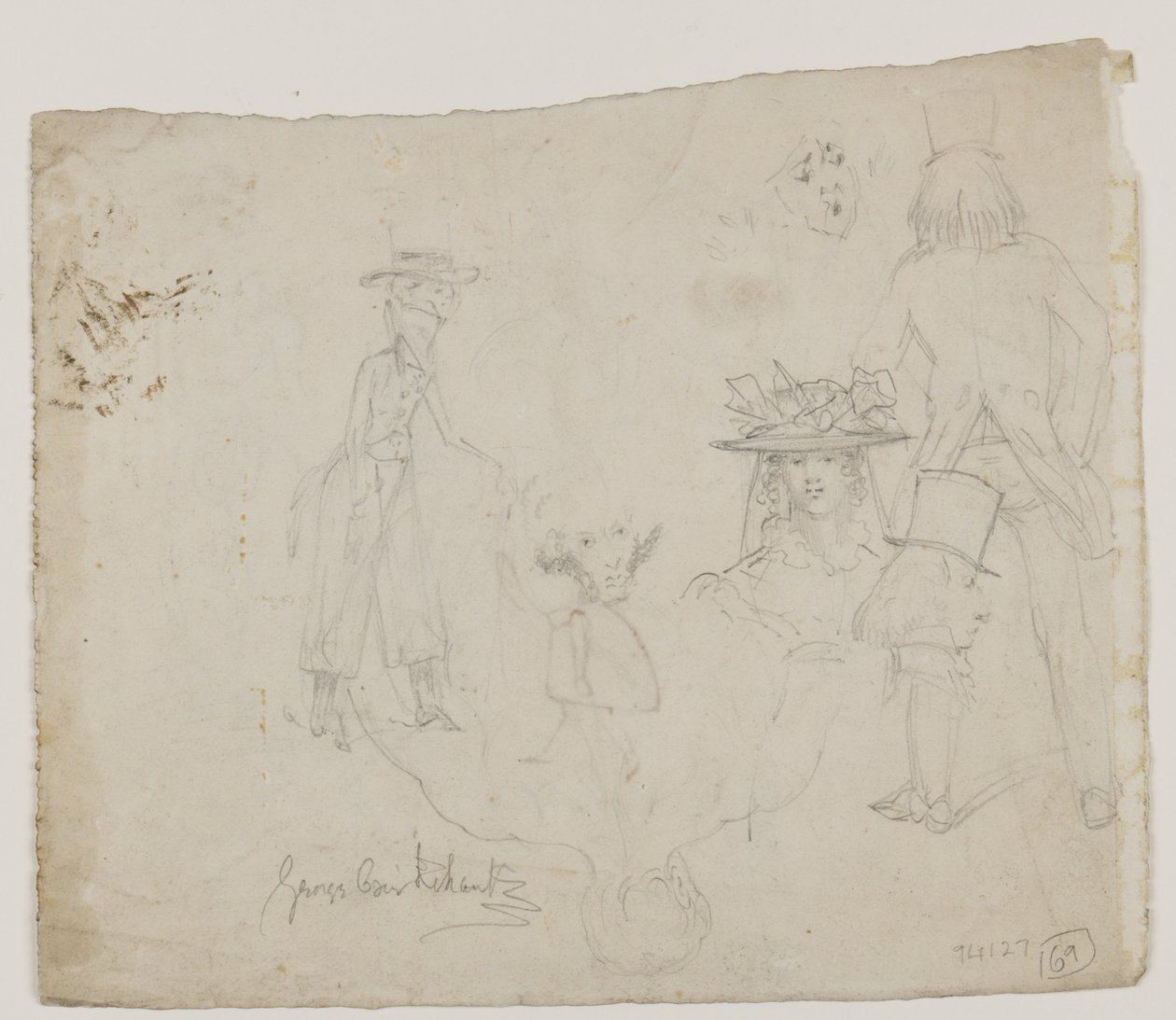 Estudos de personagem (lápis, caneta e tinta no papel) de George Cruikshank
