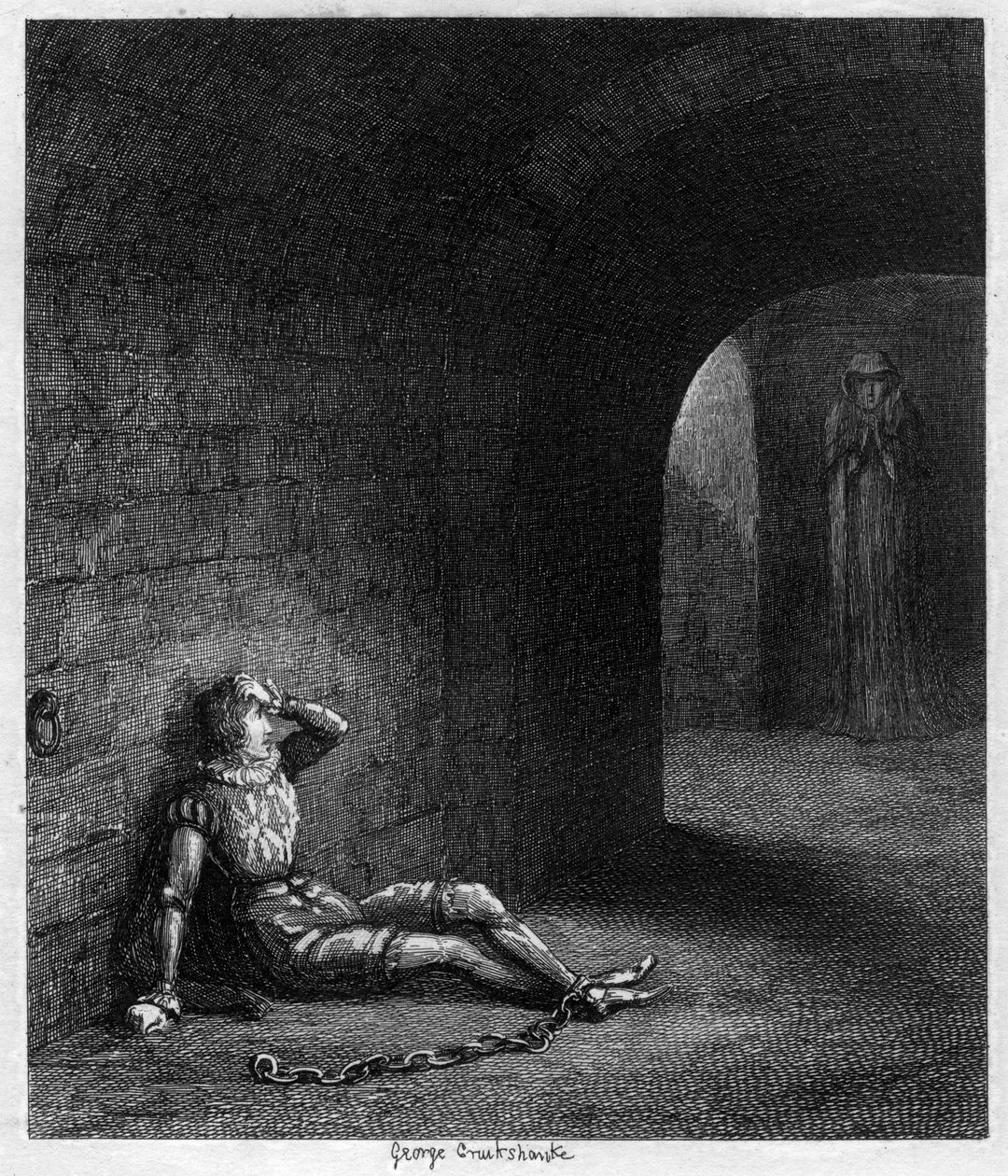 Cuthbert Cholmondeley surpreendeu-se com o aparecimento de uma figura misteriosa, 1840 de George Cruikshank