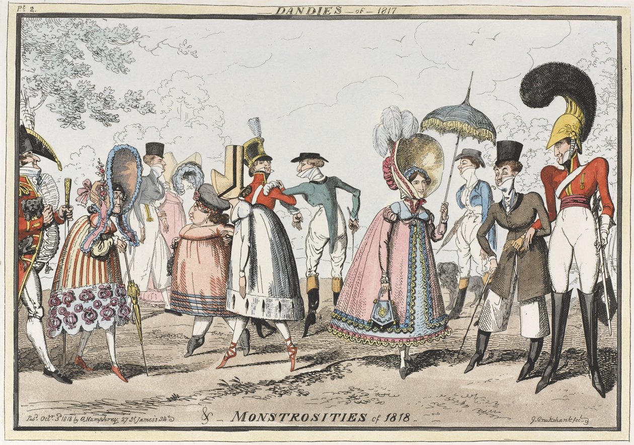 &39;Dandies of 1817 & Monstrosities of 1818&39;, 1818 (gravura colorida) de George Cruikshank