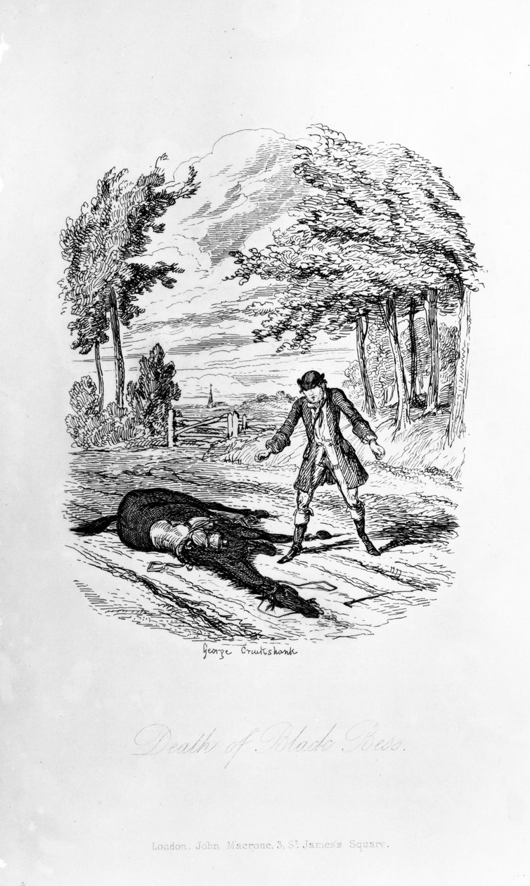 Morte de Black Bess, ilustração de &39;Rookwood&39; por William Harrison Ainsworth, publicado em 1836 de George Cruikshank