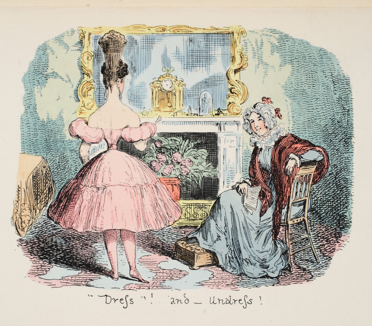 Vestir e despir, pub. 1832 (gravura colorida à mão) de George Cruikshank