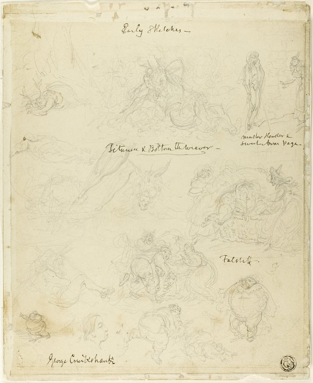 Esboços iniciais para Falstaff, Sonho de uma Noite de verão de George Cruikshank