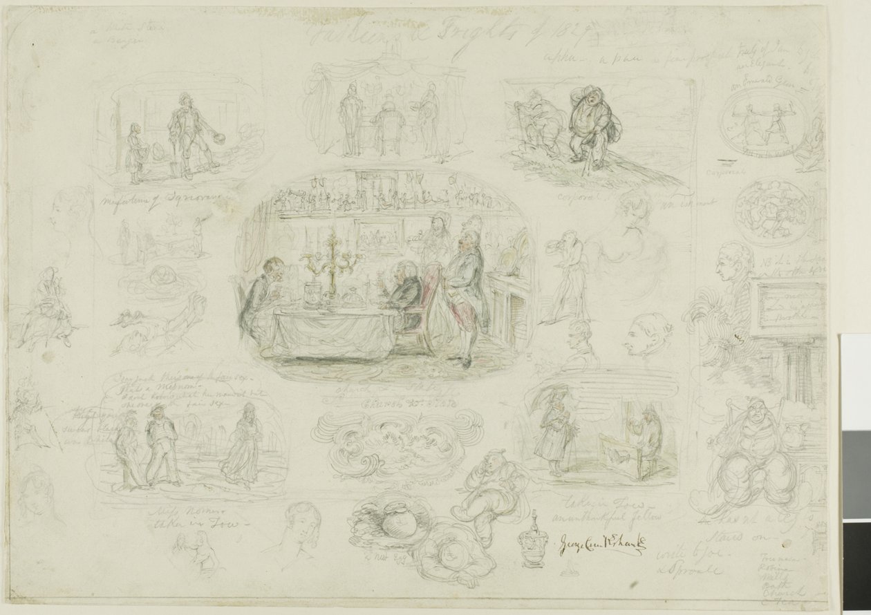 Modas e Sustos de 1829 (reto); Anjos sempre brilhantes e justos (verso) de George Cruikshank