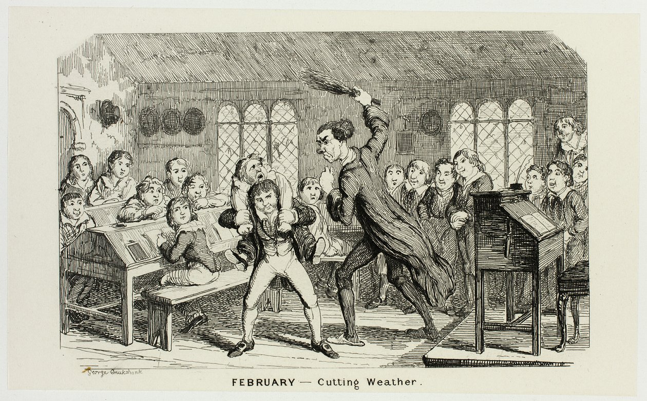 fevereiro - Cutting Weather das gravuras em aço de George Cruikshank para The Comic Almanacks: 1835-1853 de George Cruikshank