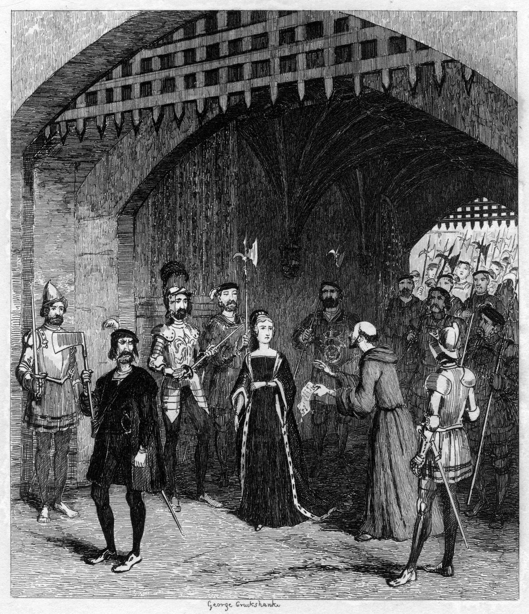 Feckenham oferecendo perdão a Lady Jane Gray a caminho do julgamento, 1553 1840 de George Cruikshank