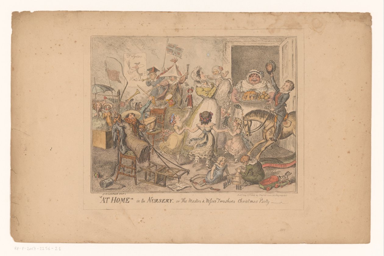 Feest in de kinderkamer
Em casa, no Viveiro, ou os mestres e misses de dois sapatos festa de Natal (título no objecto) de George Cruikshank