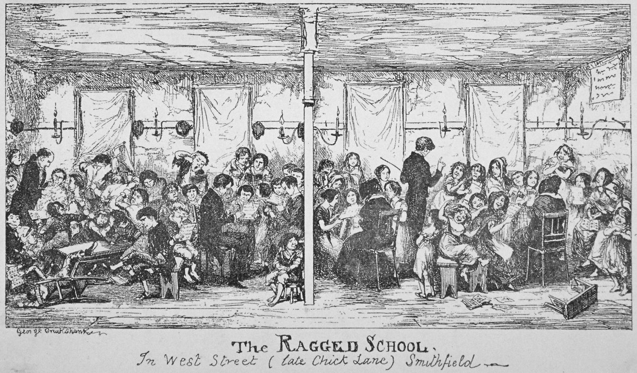 Field Lane Ragged School, Smithfield, Cidade de Londres, 1850 de George Cruikshank
