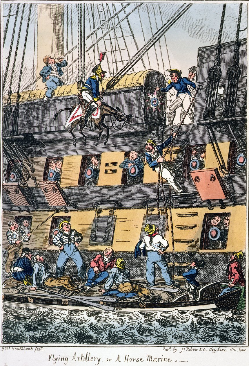 Artilharia voadora ou um cavalo marinho (gravura a cores) de George Cruikshank