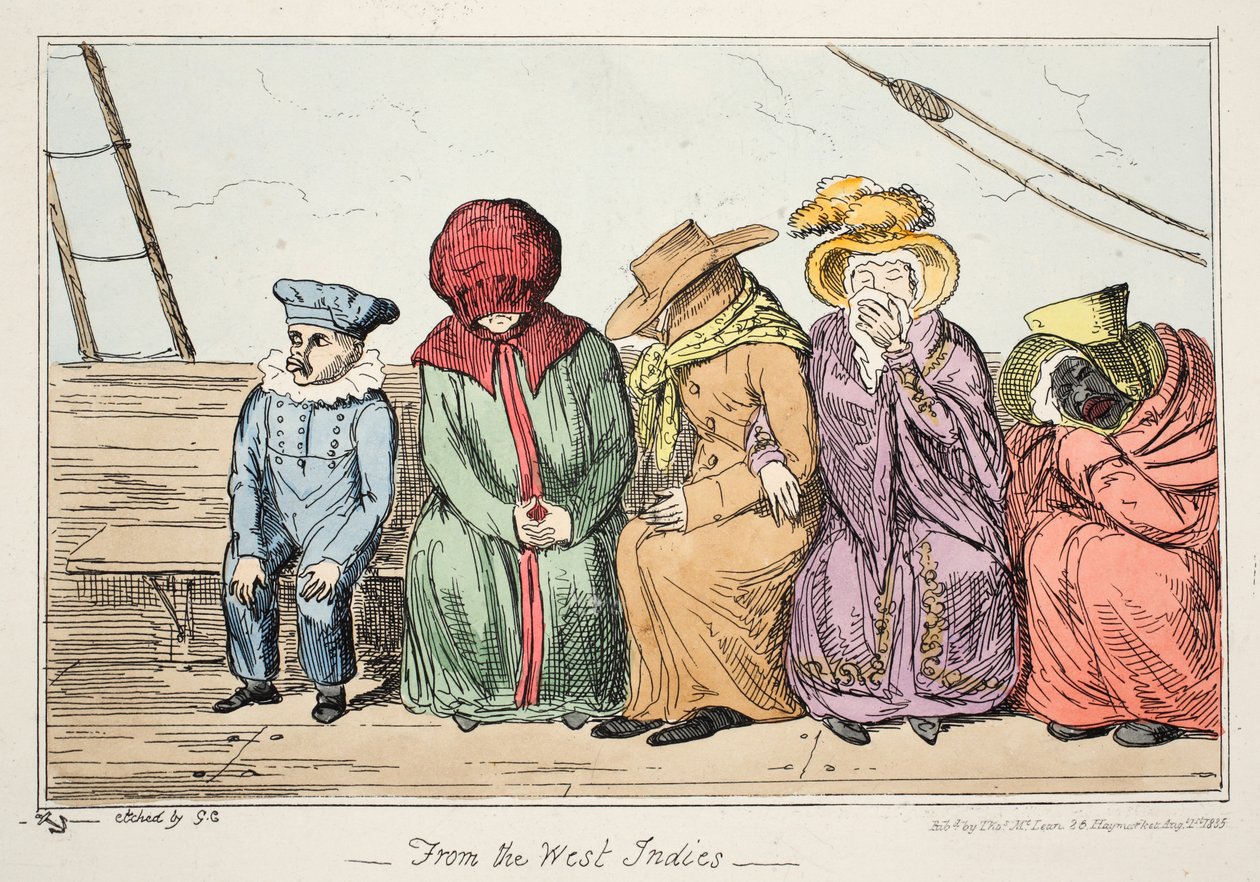 Das Índias Ocidentais, pub. 1835 (gravura colorida à mão) de George Cruikshank