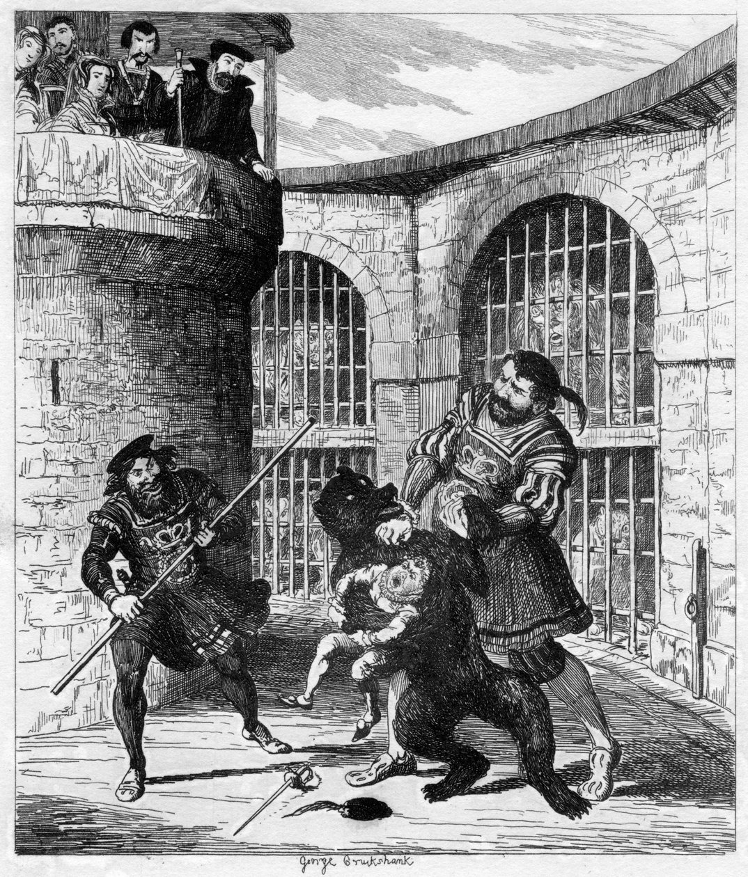 Gog libertando Xit do urso na Lions Tower, 1840 de George Cruikshank
