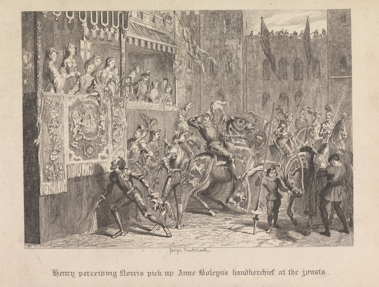 Henry percebe que Norris apanha o lenço de Ann Boleyn nas partidas de George Cruikshank