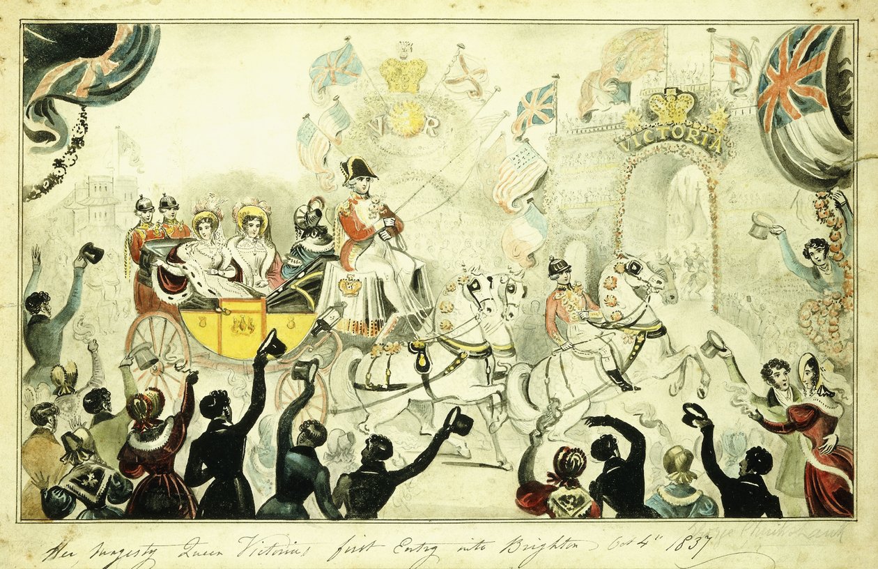 Primeira entrada de Sua Majestade a Rainha Vitória em Brighton, 4 de outubro de 1837, 1837 de George Cruikshank