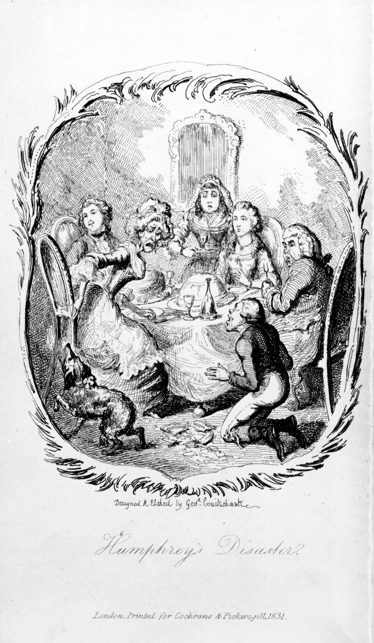 Desastre de Humphrey, ilustração de &39;A expedição de Humphrey Clinker&39; por Tobias Smollett, 1831 de George Cruikshank