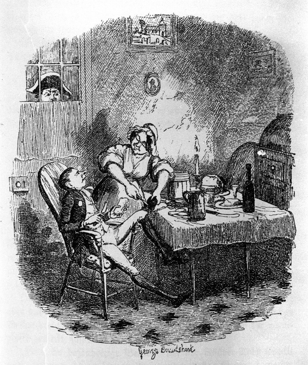 Ilustração para "Oliver Twist" (Olivier) de Charles Dickens (1812-1870), de George Cruikshank (1792-1878). de George Cruikshank