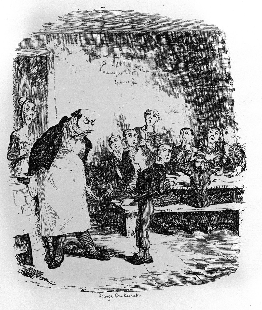 Ilustração para "Oliver Twist" (Olivier) de Charles Dickens (1812-1870), de George Cruikshank (1792-1878). de George Cruikshank
