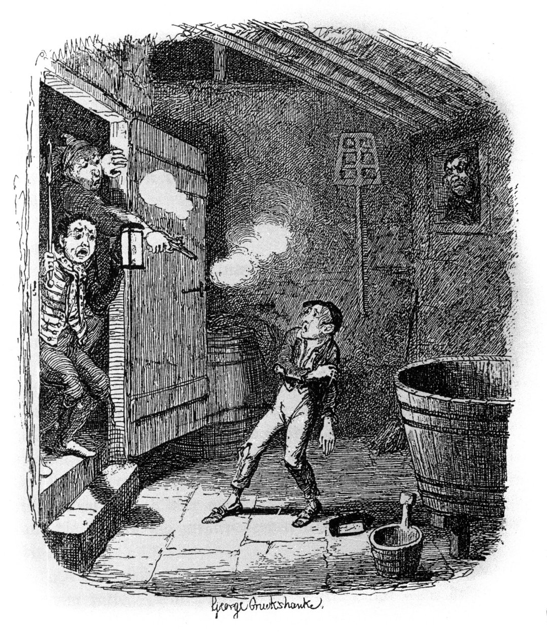 Ilustração para "Oliver Twist" (Olivier) de Charles Dickens (1812-1870), de George Cruikshank (1792-1878). de George Cruikshank