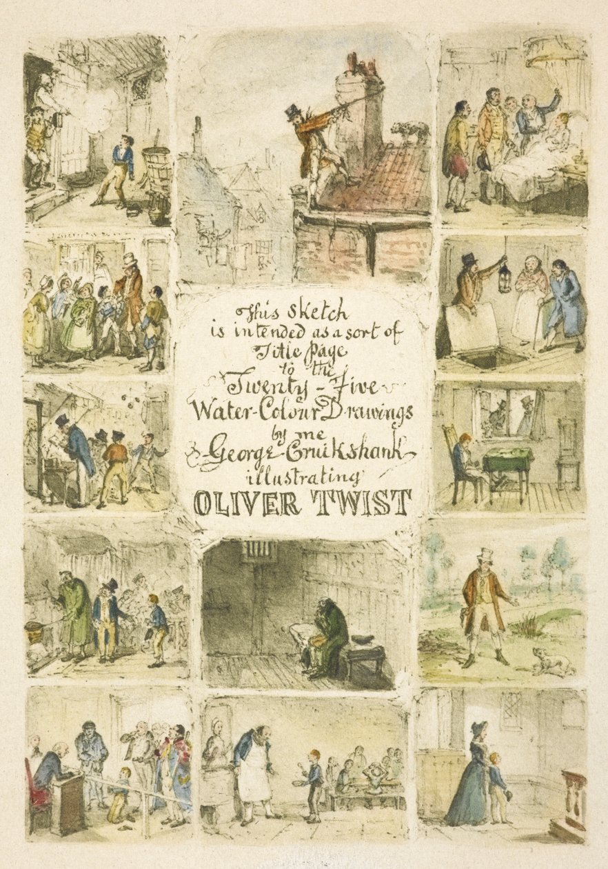 Ilustração para a página de rosto "Oliver Twist" de George Cruikshank