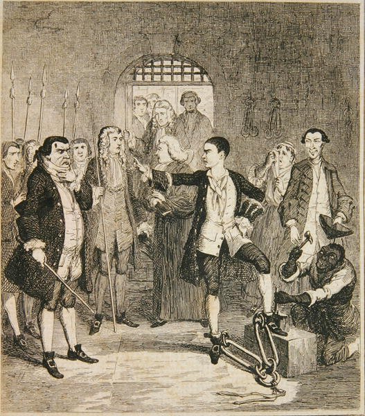 Os ferros do Jack Sheppard foram cortados no Stone Hall em Newgate, ilustração de 