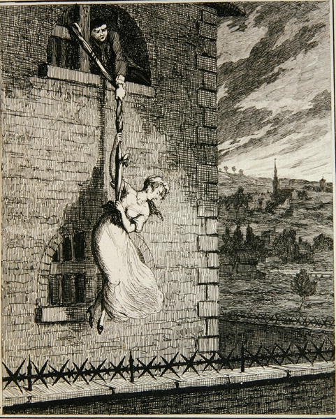 Jack fugindo de Newgate Ward com sua esposa Elizabeth Lyon, ilustração de 