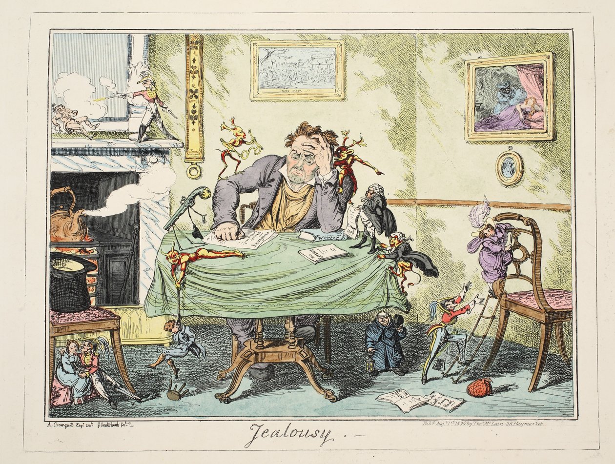 Ciúme, pub. 1835 (gravura colorida à mão) de George Cruikshank